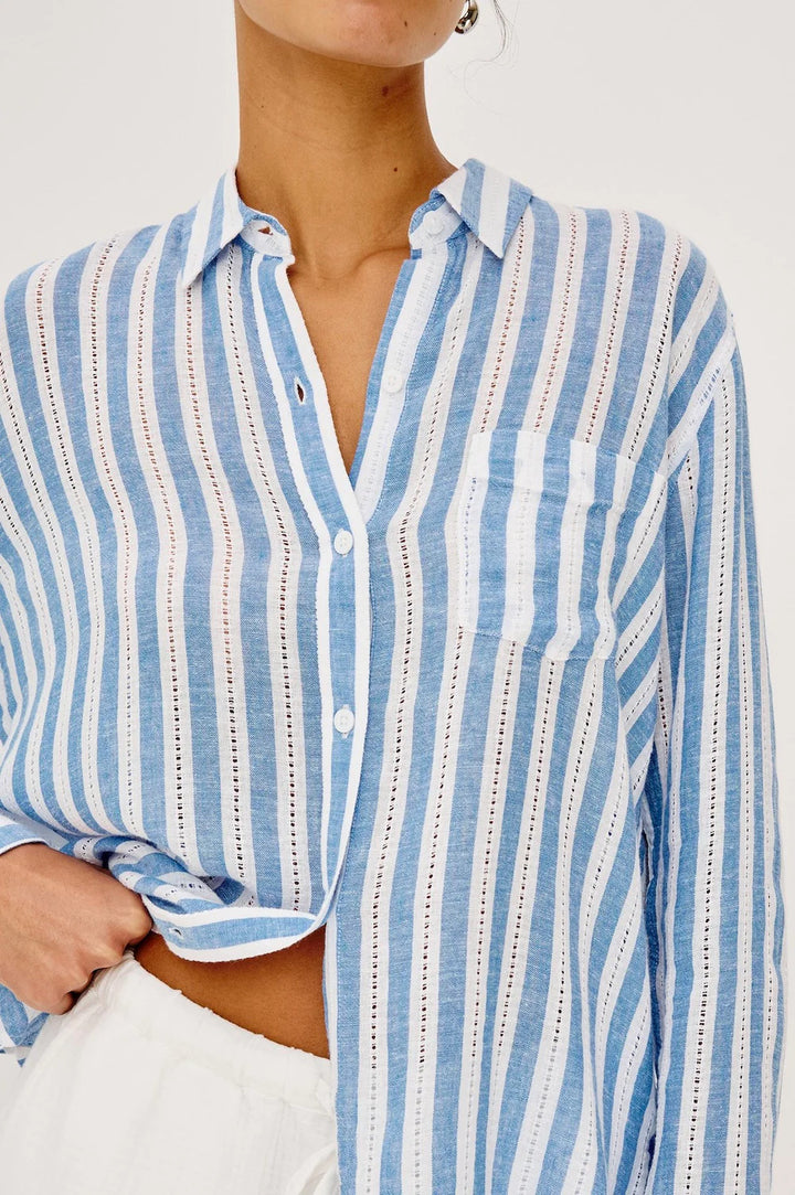 Rails Charli Linnen Shirt – Blauw-55% linnen, 43% rayon, 2% katoen-DAMES TOPS & BLOUSES-Blauw