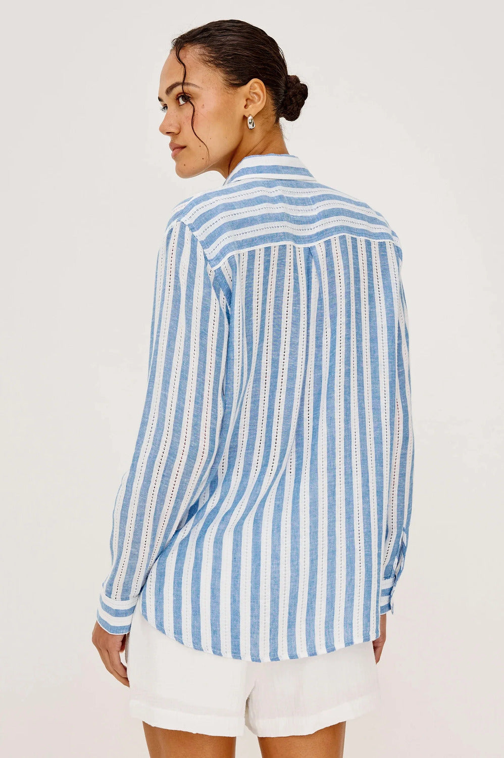 Rails Charli Linnen Shirt – Blauw-55% linnen, 43% rayon, 2% katoen-DAMES TOPS & BLOUSES-Blauw