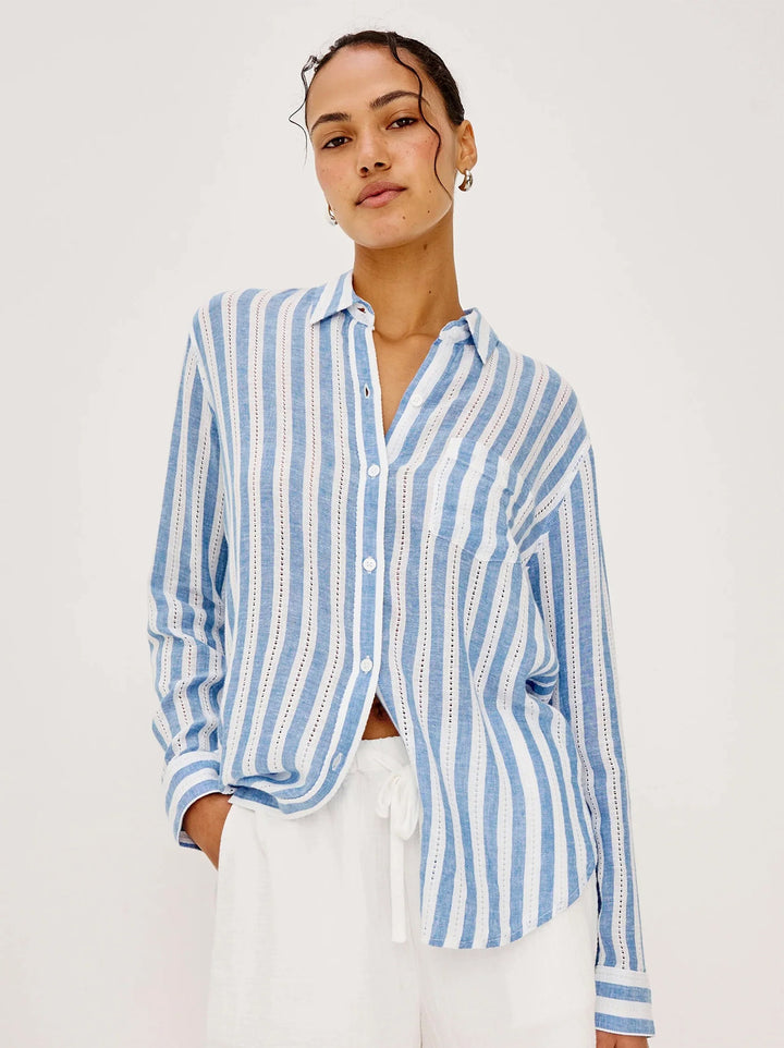Rails Charli Linnen Shirt – Blauw-55% linnen, 43% rayon, 2% katoen-DAMES TOPS & BLOUSES-Blauw