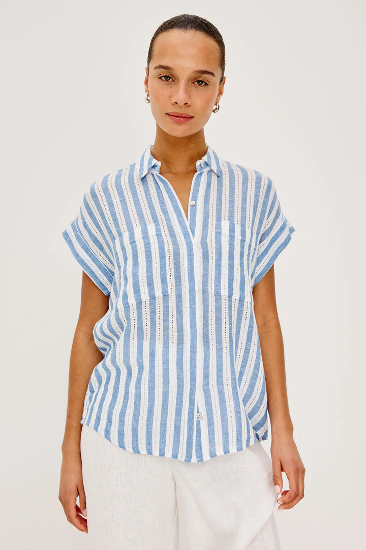 Rails Cito Blouse – Blauw-55% linnen, 43% rayon, 2% katoen-DAMES TOPS & BLOUSES-Blauw