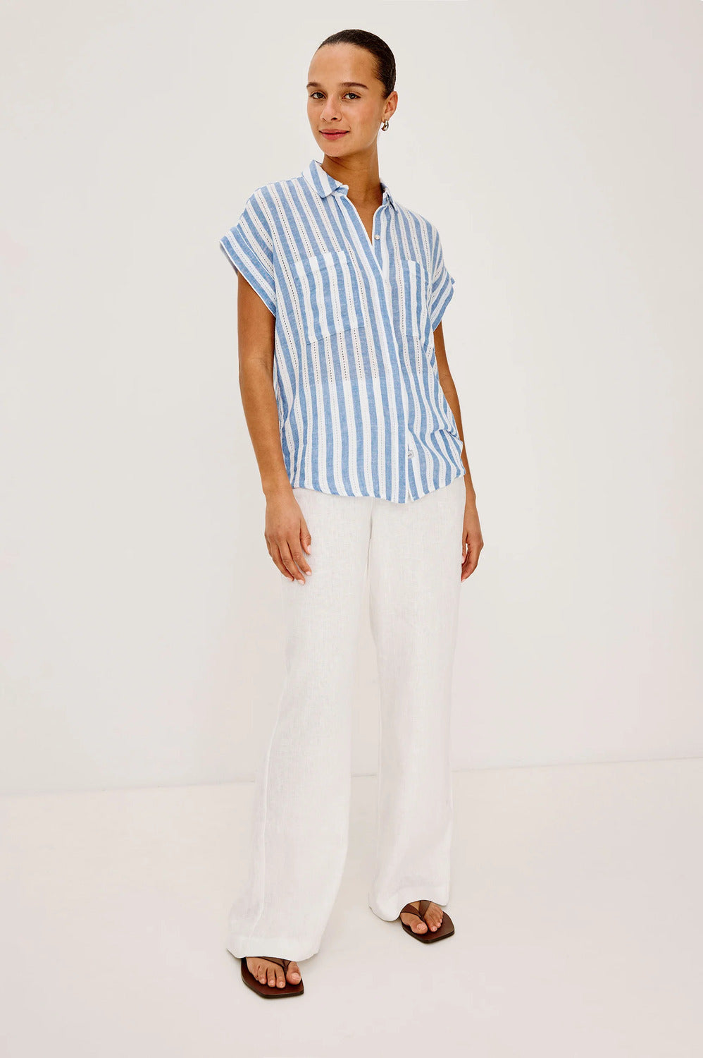 Rails Cito Blouse – Blauw-55% linnen, 43% rayon, 2% katoen-DAMES TOPS & BLOUSES-Blauw