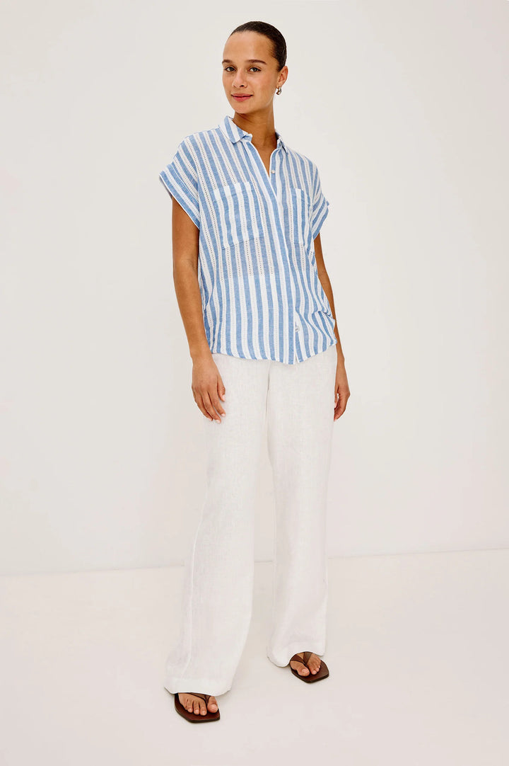 Rails Cito Blouse – Blauw-55% linnen, 43% rayon, 2% katoen-DAMES TOPS & BLOUSES-Blauw