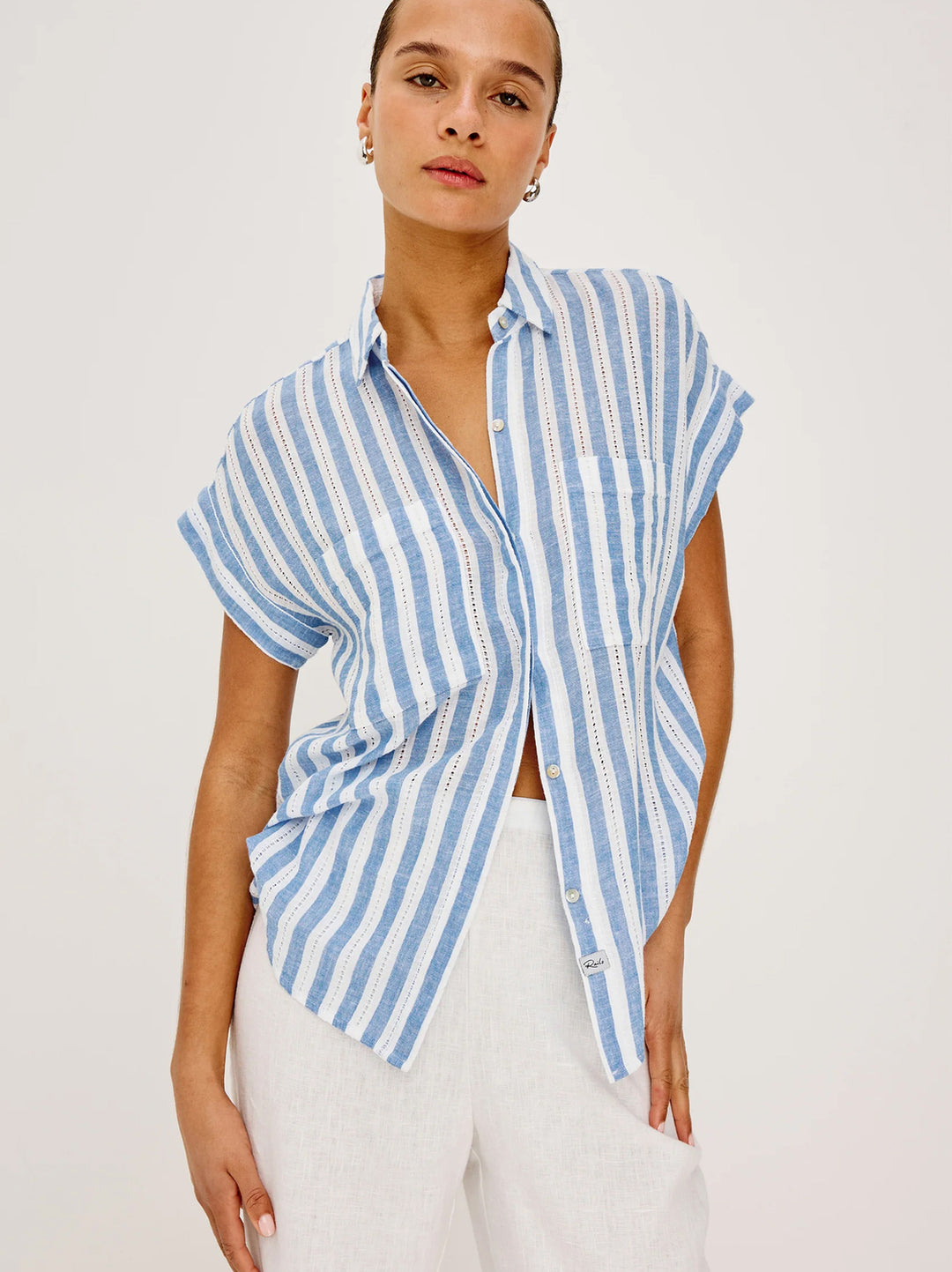 Rails Cito Blouse – Blauw-55% linnen, 43% rayon, 2% katoen-DAMES TOPS & BLOUSES-Blauw