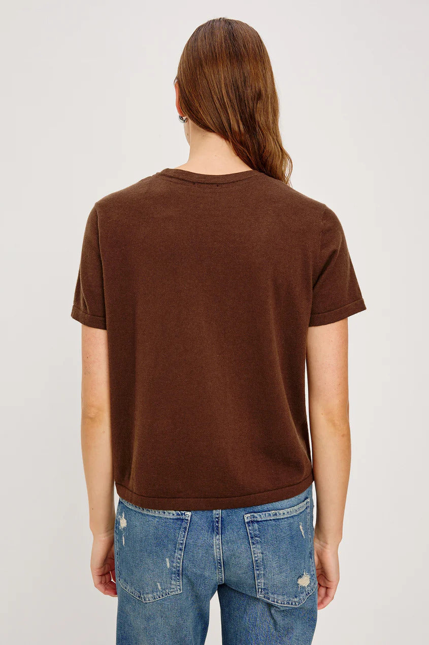 Rails Cotton Cashmere T‑shirt – Espresso-70% katoen, 30% cashmere-DAMES TOPS & BLOUSES-Bruin