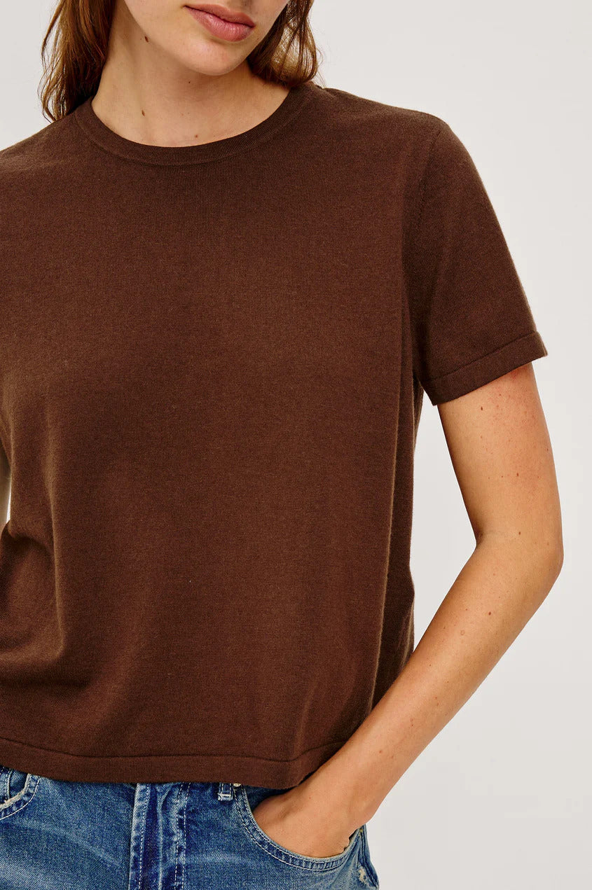Rails Cotton Cashmere T‑shirt – Espresso-70% katoen, 30% cashmere-DAMES TOPS & BLOUSES-Bruin