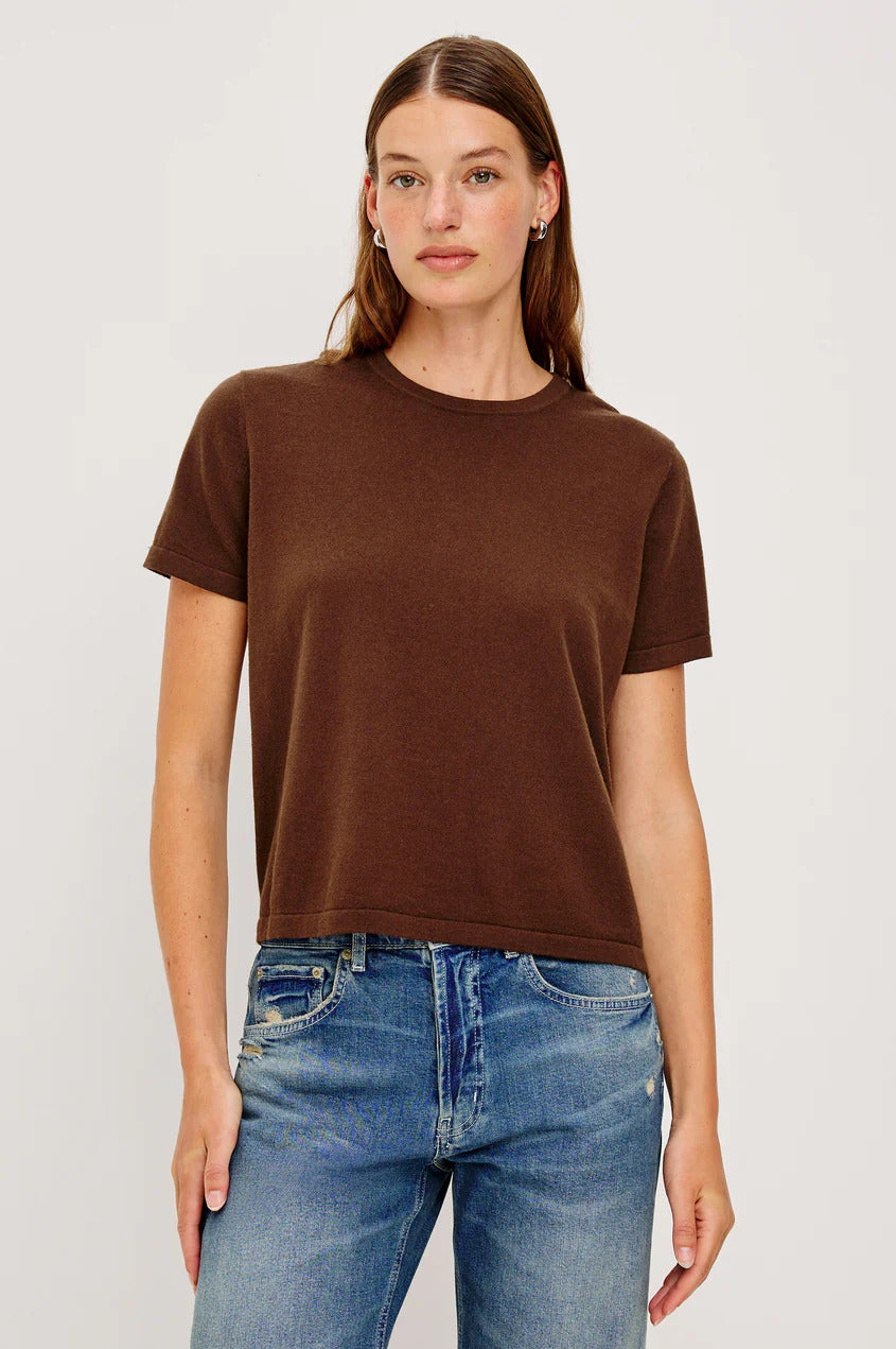 Rails Cotton Cashmere T‑shirt – Espresso-70% katoen, 30% cashmere-DAMES TOPS & BLOUSES-Bruin