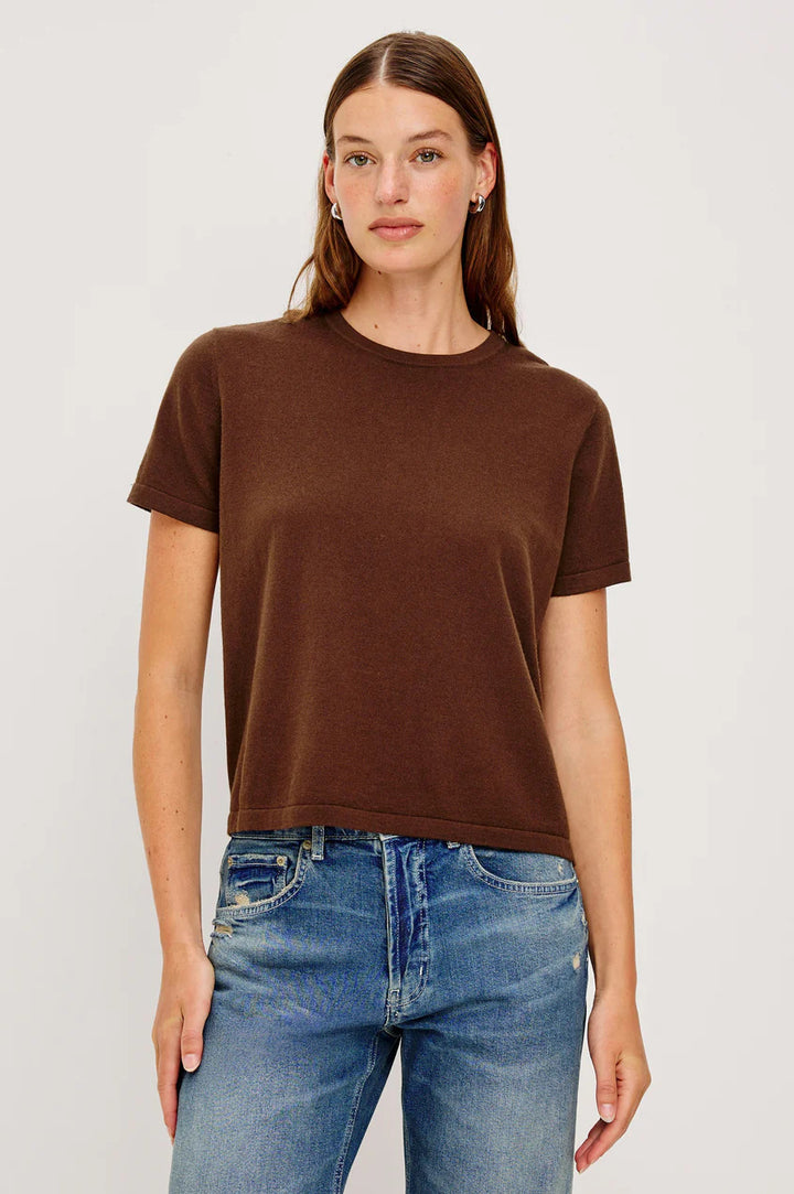 Rails Cotton Cashmere T‑shirt – Espresso-70% katoen, 30% cashmere-DAMES TOPS & BLOUSES-Bruin