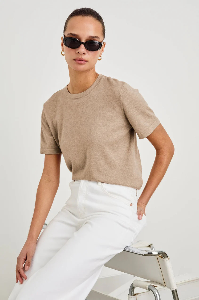 Rails Cotton Cashmere T‑shirt – Heather Oat-70% katoen, 30% cashmere-DAMES TOPS & BLOUSES-Beige
