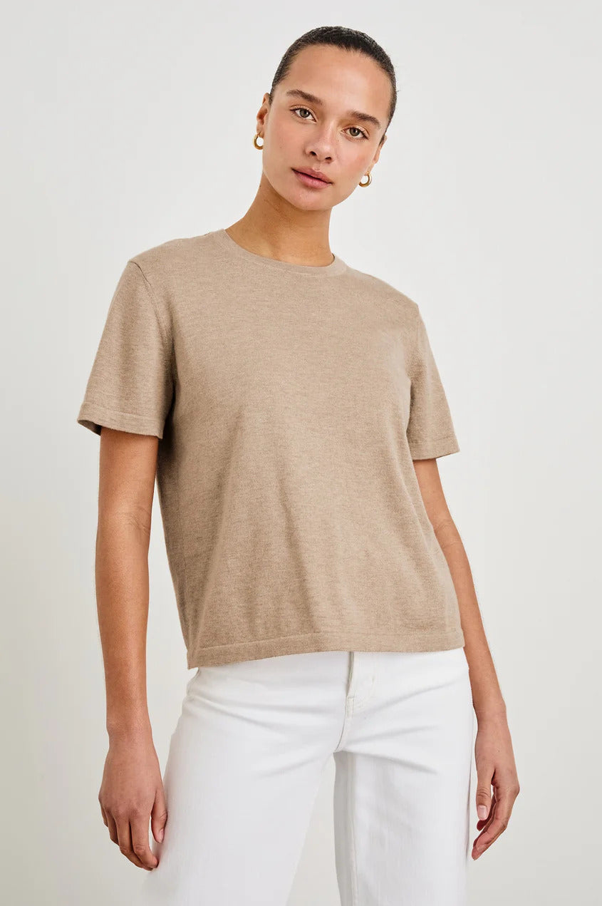 Rails Cotton Cashmere T‑shirt – Heather Oat-70% katoen, 30% cashmere-DAMES TOPS & BLOUSES-Beige