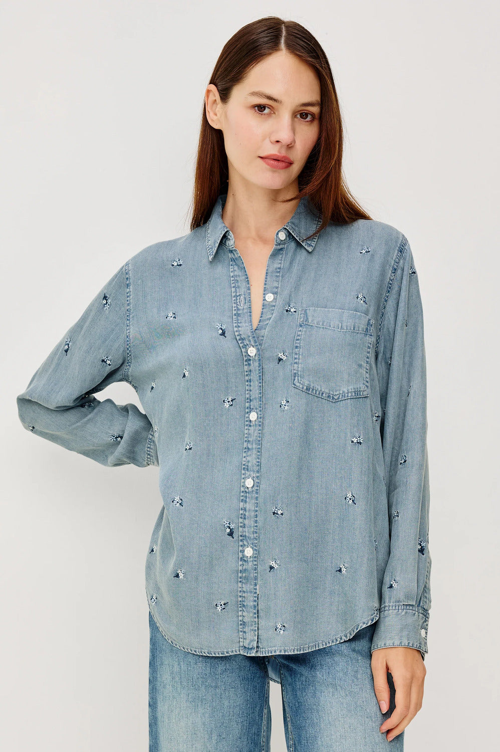 Rails Ingrid Blue Blossoms Blouse Lange Mouw – Bla-100% tencel-DAMES TOPS & BLOUSES-Blauw
