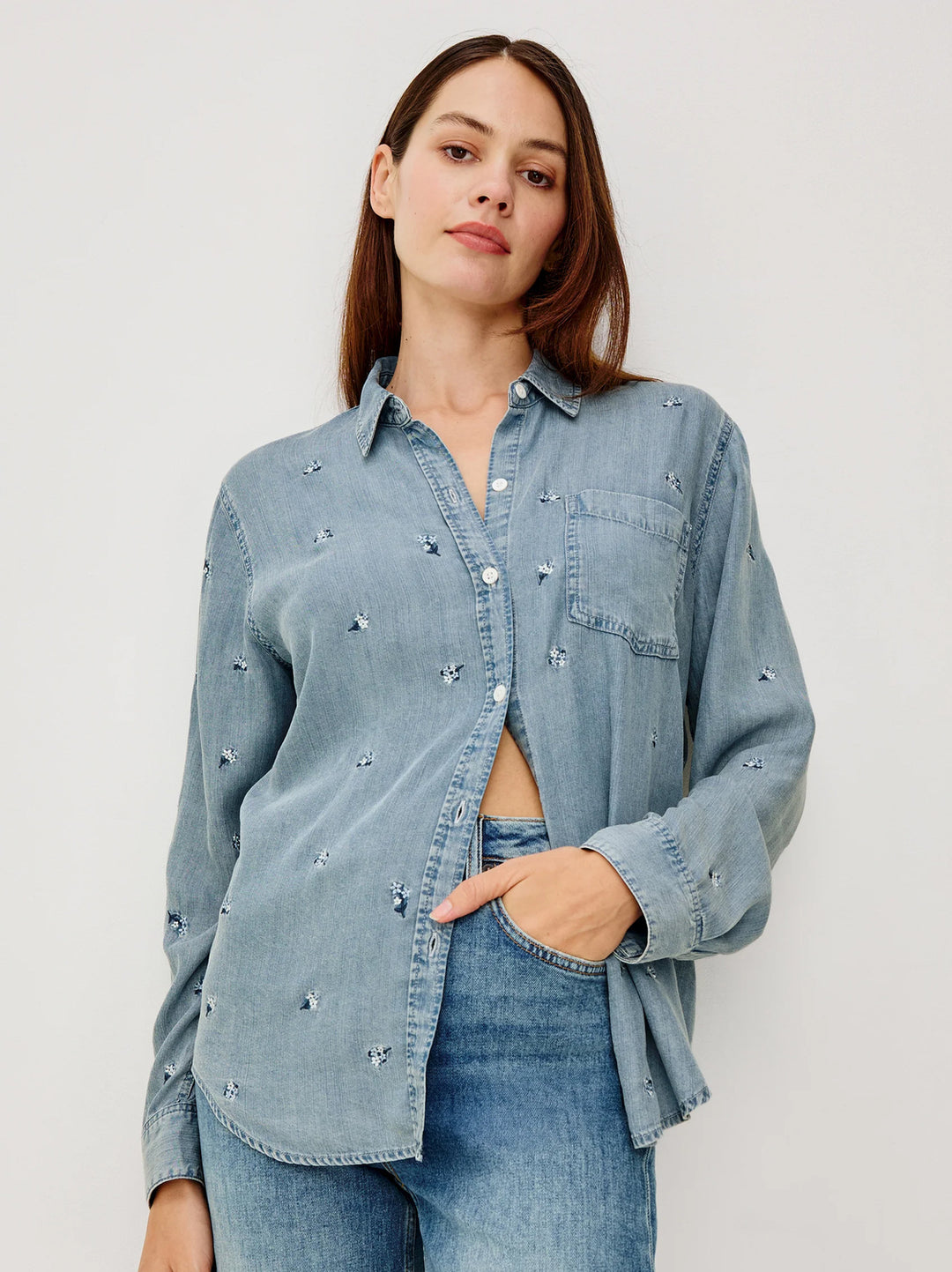 Rails Ingrid Blue Blossoms Blouse Lange Mouw – Bla-100% tencel-DAMES TOPS & BLOUSES-Blauw