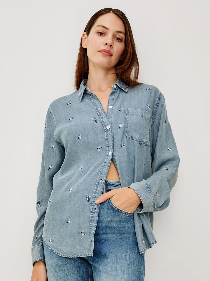 Rails Ingrid Blue Blossoms Blouse Lange Mouw – Bla-100% tencel-DAMES TOPS & BLOUSES-Blauw