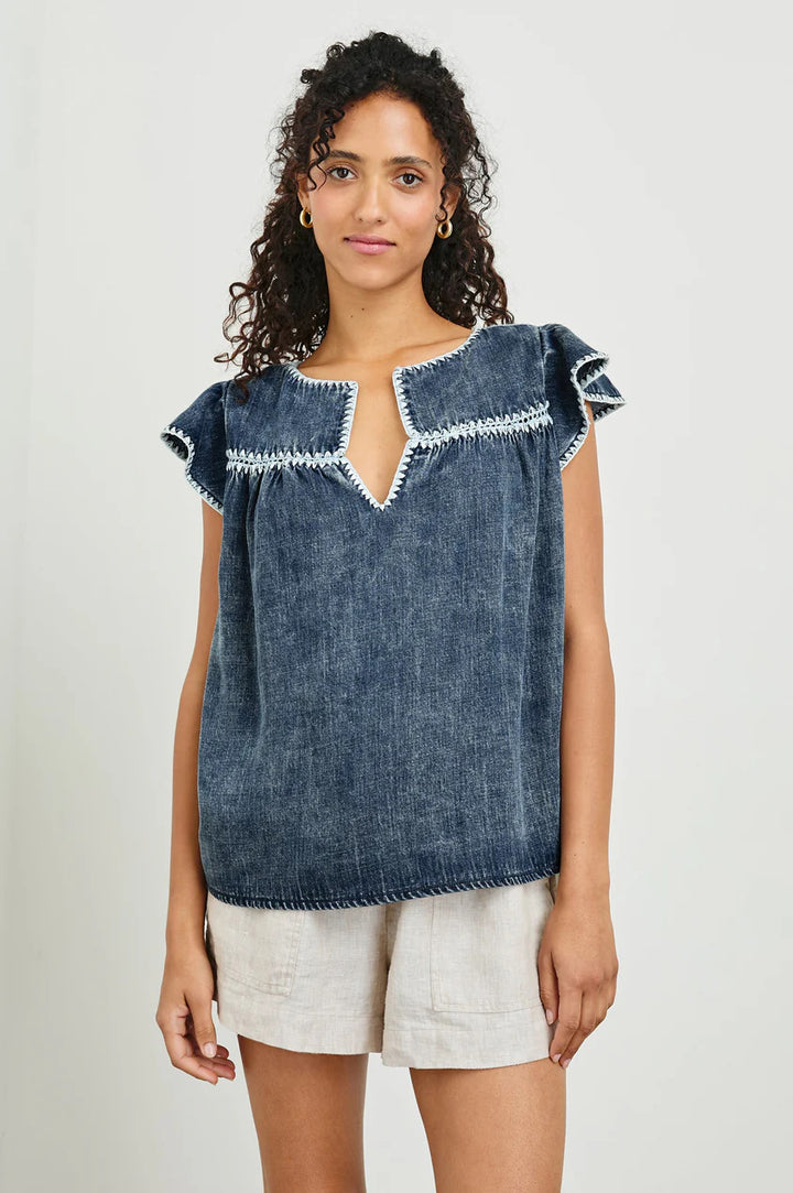 Rails Tafia Top – Denimlook-75% tencel, 25% rayon-DAMES TOPS & BLOUSES-Blauw