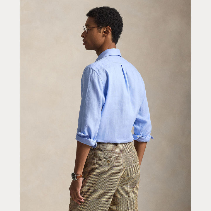 Ralph Lauren Custom Fit Linnen Shirt – Blauw-100% linnen-HEREN SHIRTS-Blauw