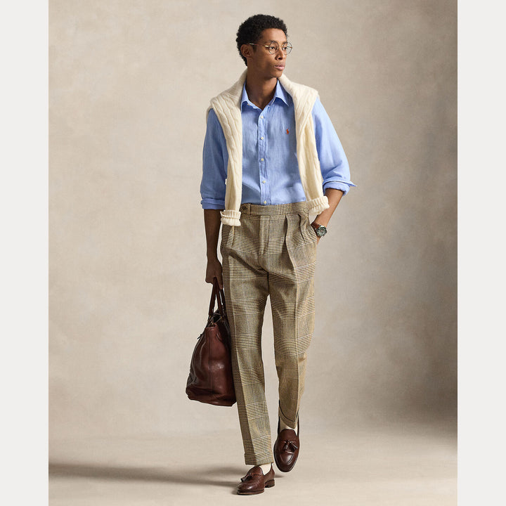 Ralph Lauren Custom Fit Linnen Shirt – Blauw-100% linnen-HEREN SHIRTS-Blauw