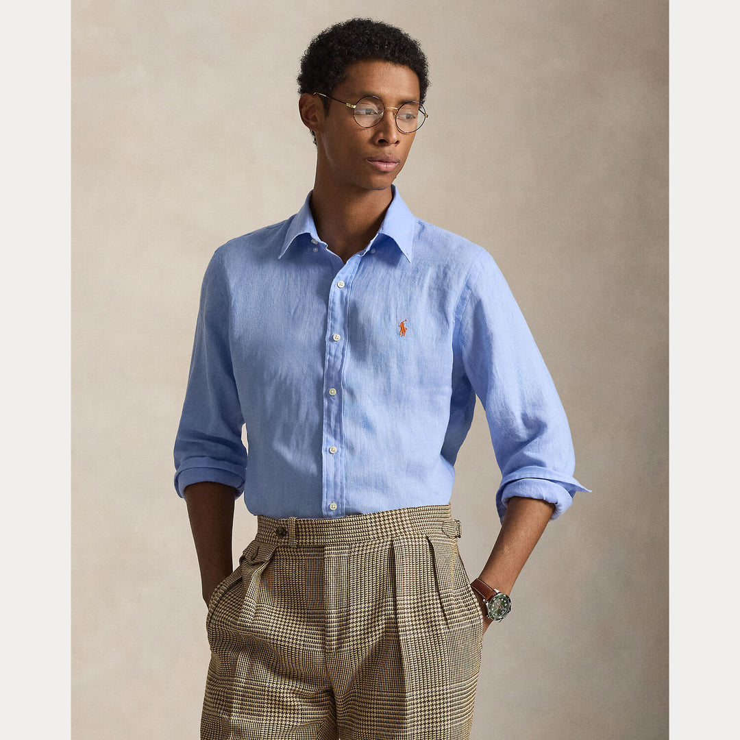 Ralph Lauren Custom Fit Linnen Shirt – Blauw-100% linnen-HEREN SHIRTS-Blauw