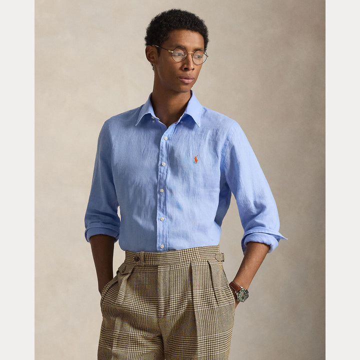 Ralph Lauren Custom Fit Linnen Shirt – Blauw-100% linnen-HEREN SHIRTS-Blauw