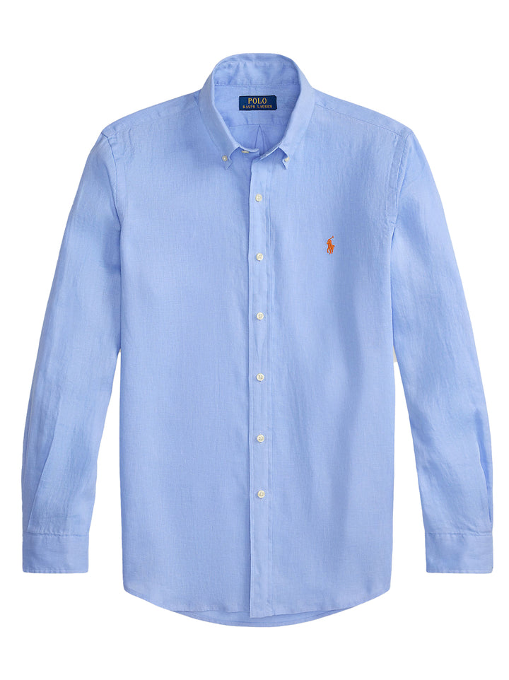 Ralph Lauren Custom Fit Linnen Shirt – Blauw-100% linnen-HEREN SHIRTS-Blauw