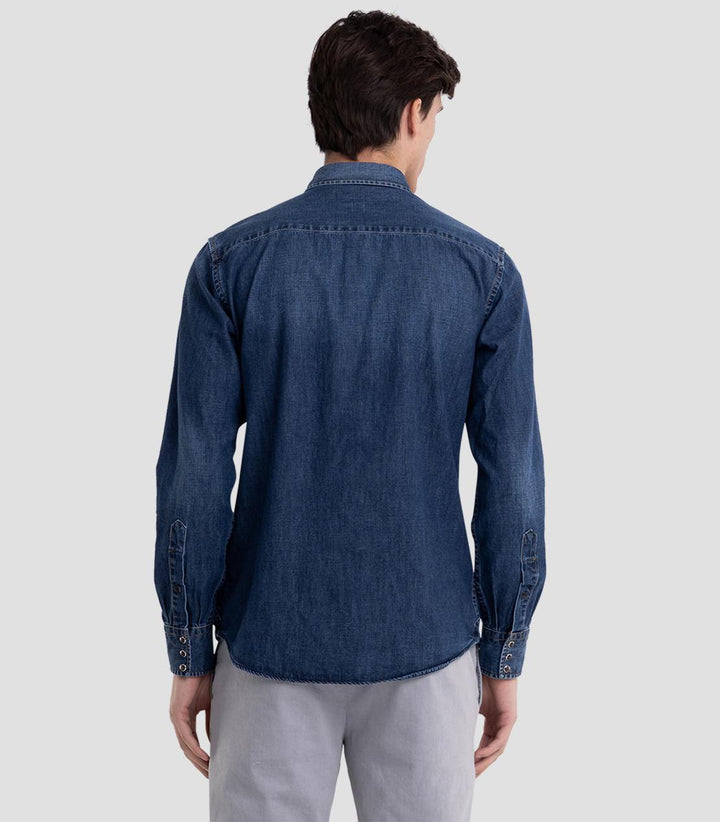 Replay aged eco denim shirt-100% katoen-HEREN SHIRTS-Blauw