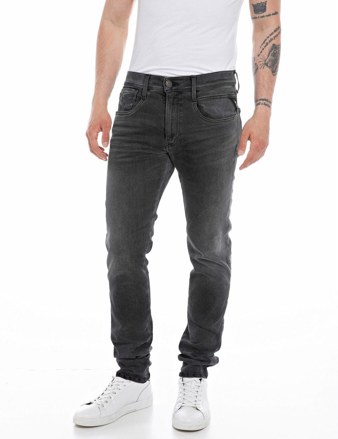 Replay ANBASS slim fit jeans-88% katoen, 8% polyester, 4% elasthaan-HEREN BROEKEN-Grijs