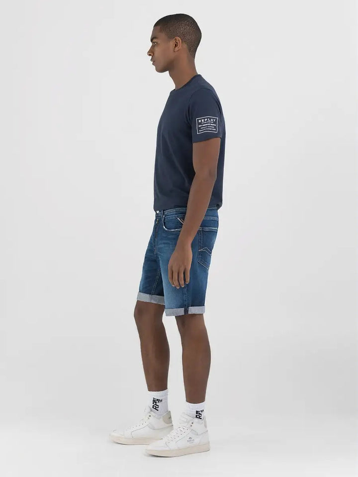 Replay denim shorts-99% KATOEN; 1% ELASTAAN.-HEREN BROEKEN-Blauw