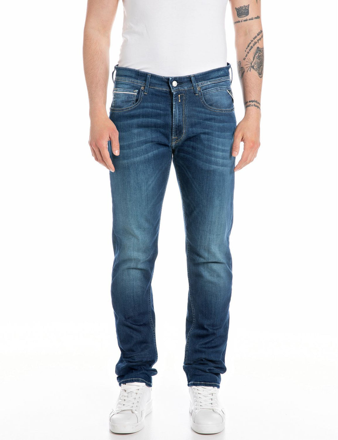 Replay Jeans – Blauw-89% katoen, 8% elastisch polyamide, 3% elasthaan-HEREN BROEKEN-Blauw