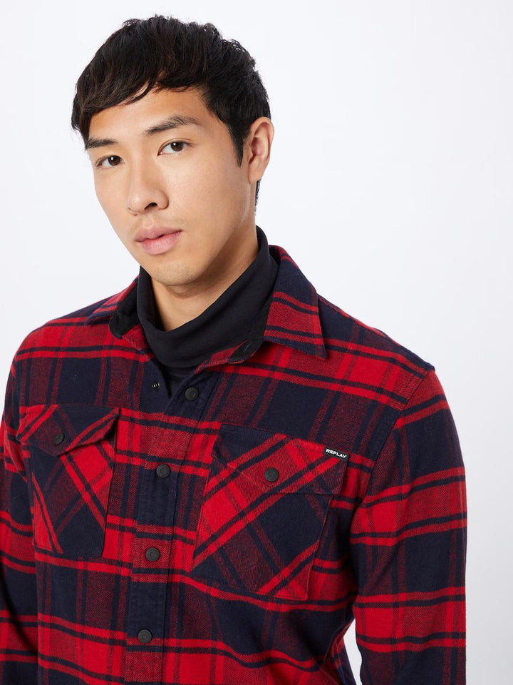 Replay overshirt ruit-100% katoen-HEREN SHIRTS-Rood