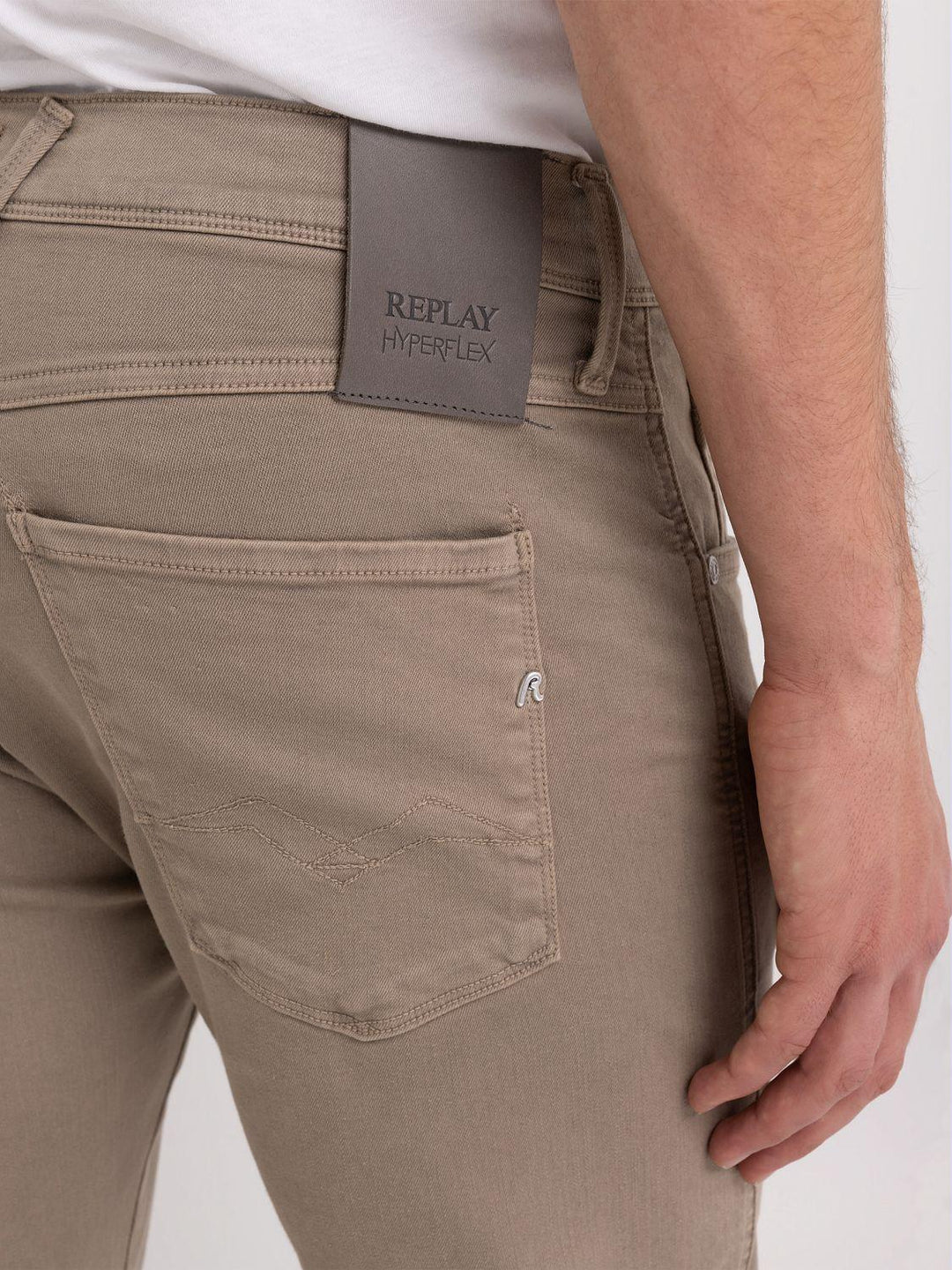 Replay slim fit ANBASS-91% katoen, 6% elastomultiester, 3% elasthaan-HEREN BROEKEN-Beige