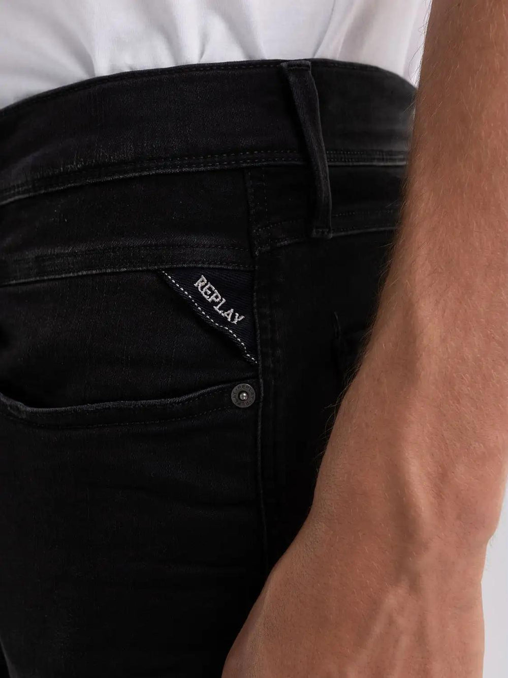 Replay slim fit ANBASS jeans-88% katoen, 8% polyester, 4% elasthaan-HEREN BROEKEN-Zwart