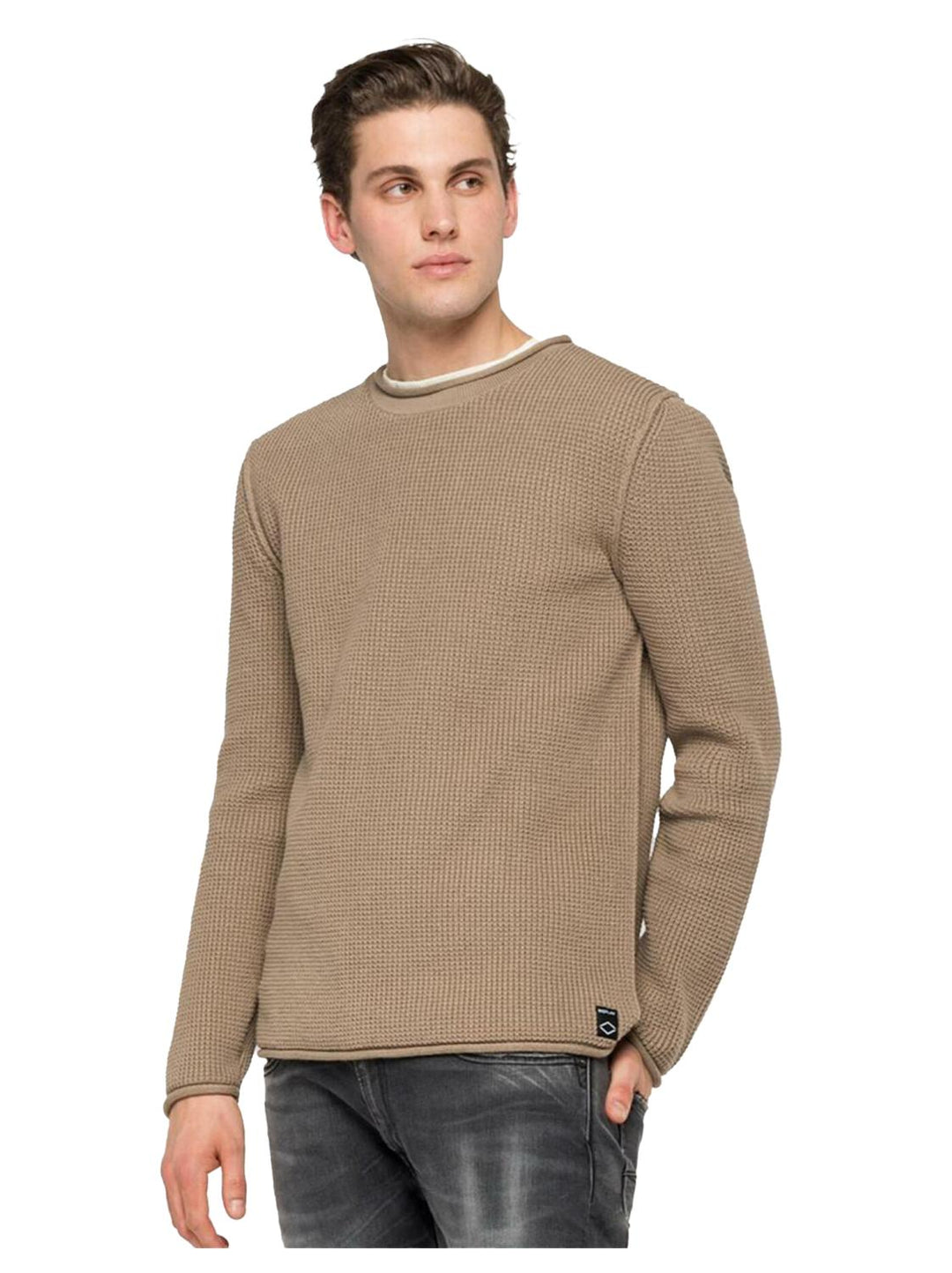 Replay trui met ronde hals-90% katoen, 8% polester, 2% elastaan-HEREN TRUIEN & VESTEN-Bruin