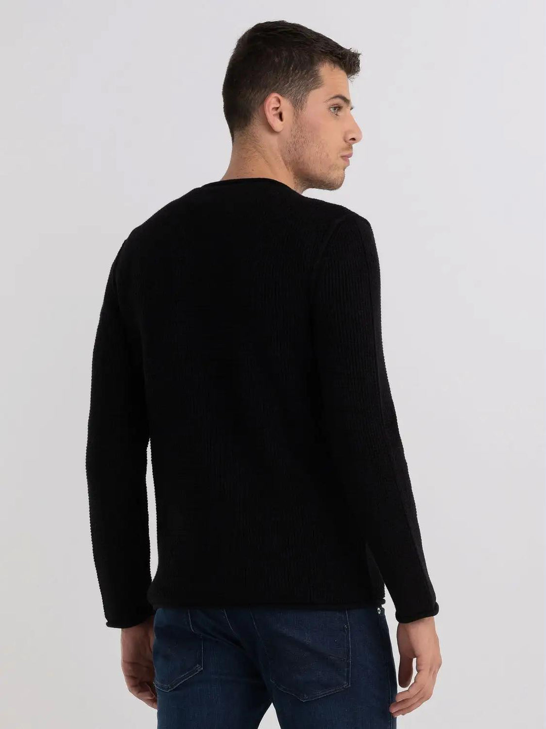 Replay trui met ronde hals-90% katoen, 8% polester, 2% elastaan-HEREN TRUIEN & VESTEN-Zwart