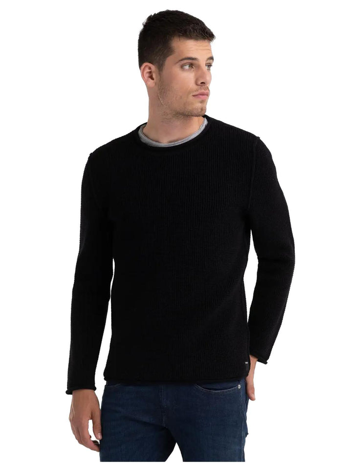 Replay trui met ronde hals-90% katoen, 8% polester, 2% elastaan-HEREN TRUIEN & VESTEN-Zwart