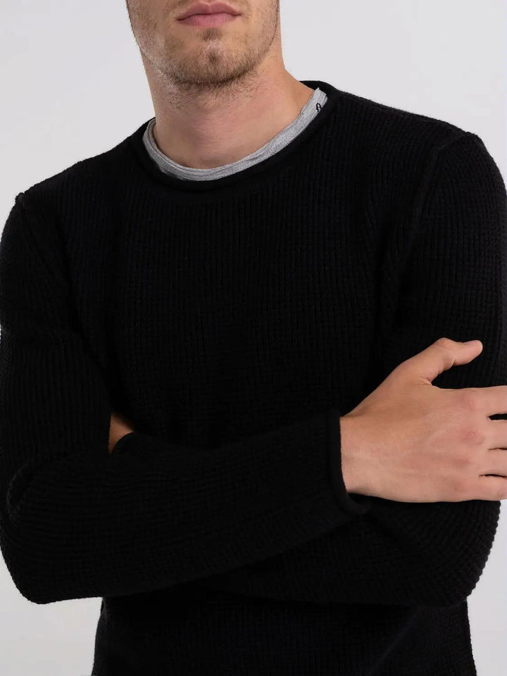 Replay trui met ronde hals-90% katoen, 8% polester, 2% elastaan-HEREN TRUIEN & VESTEN-Zwart