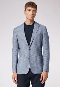 Roy Robson colbert blauw-51% linnen, 49% polyamide-HEREN PAKKEN & COLBERTS-Blauw