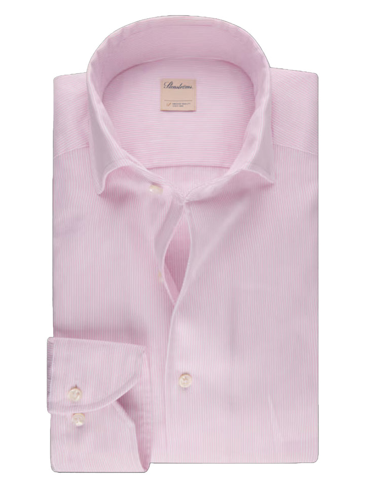 Roze gestreept katoenen/linnen overhemd Slimline-Katoen 70%. Linnen 30%.-HEREN SHIRTS-Roze
