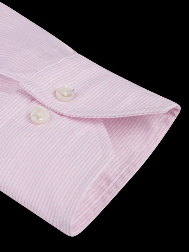 Roze gestreept katoenen/linnen overhemd Slimline-Katoen 70%. Linnen 30%.-HEREN SHIRTS-Roze
