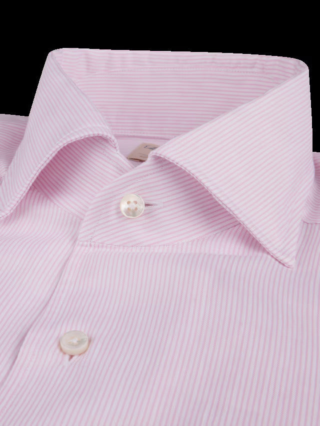 Roze gestreept katoenen/linnen overhemd Slimline-Katoen 70%. Linnen 30%.-HEREN SHIRTS-Roze