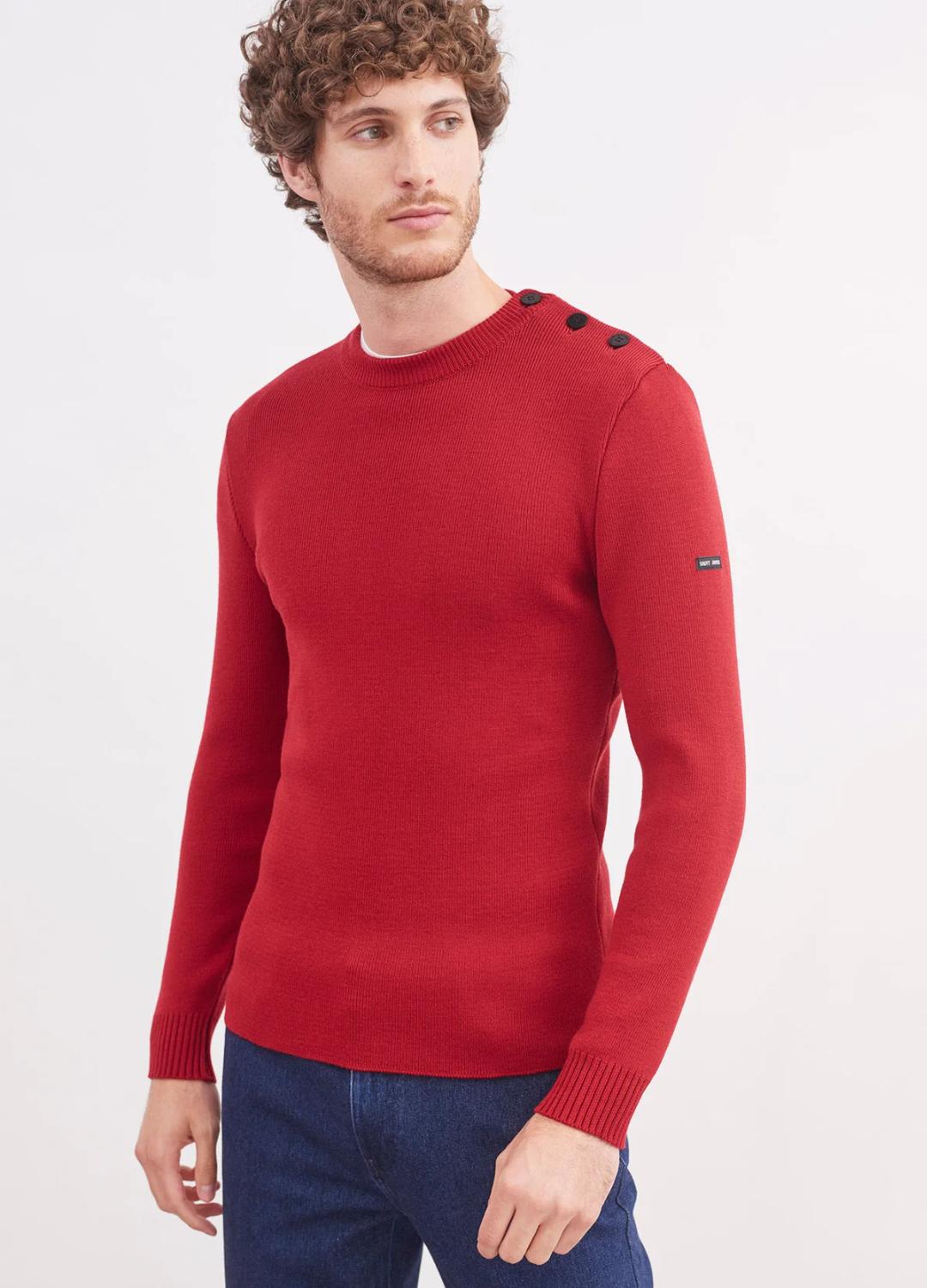 Saint James trui ROCHEFORT-100% wol-HEREN TRUIEN & VESTEN-Rood