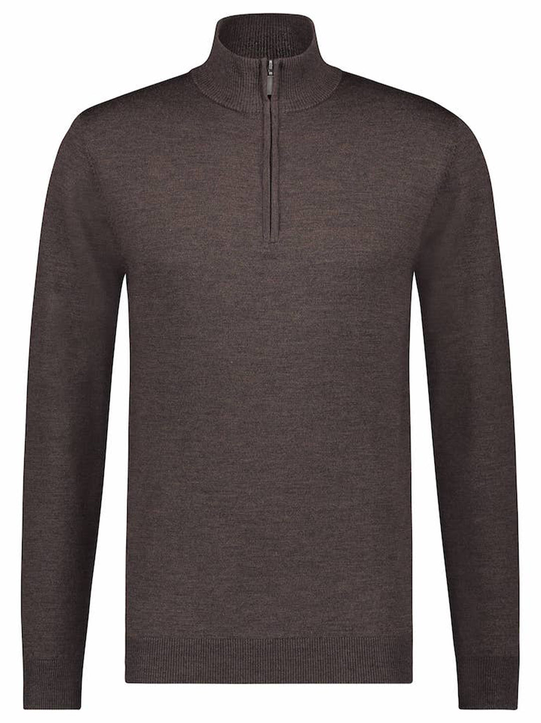 Saul trui met ritskraag-100% wol-HEREN TRUIEN & VESTEN-Bruin
