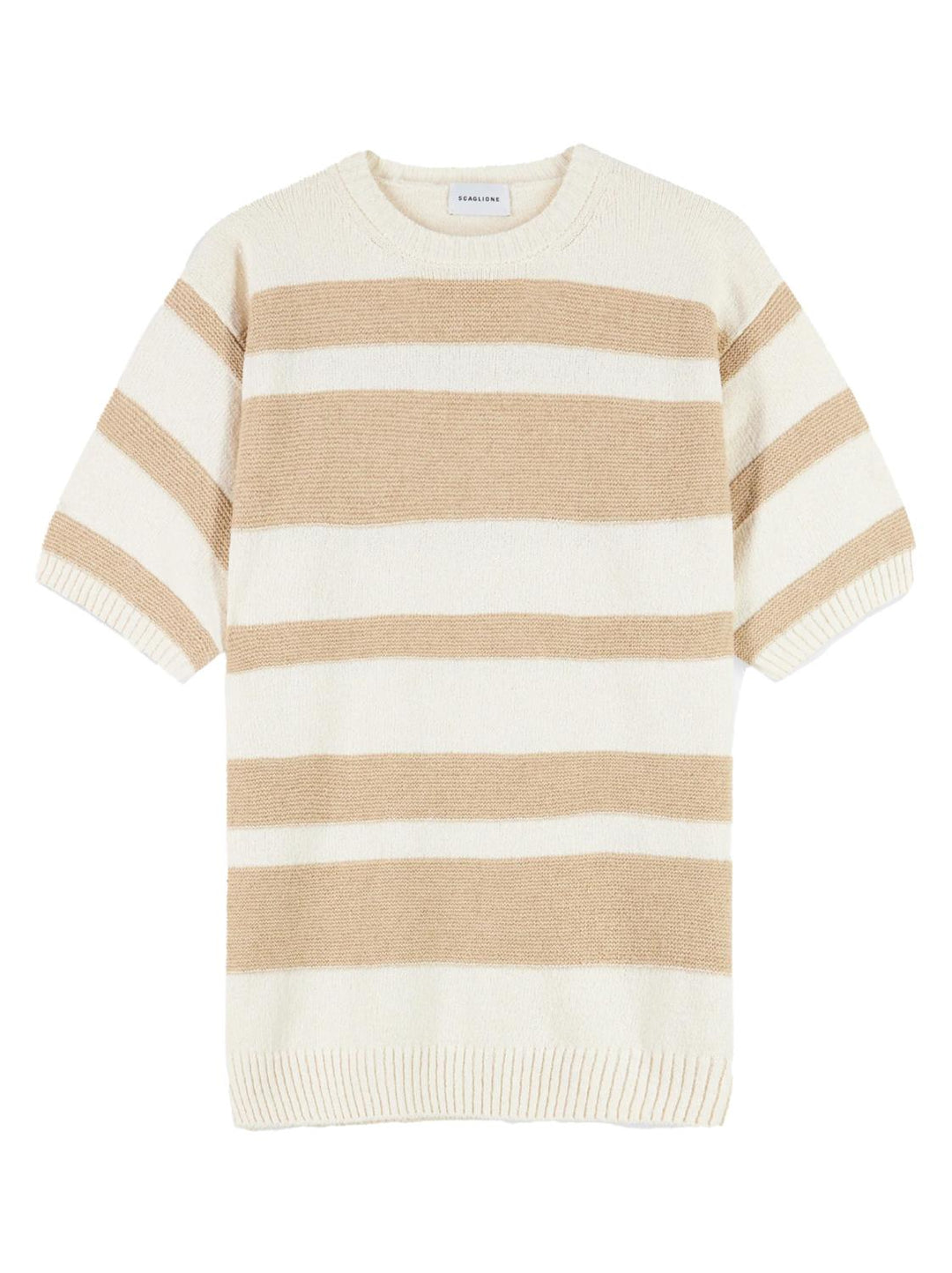 Scaglione gebreid shirt-88% katoen, 12% polyamide-HEREN POLO'S & T-SHIRTS-Beige