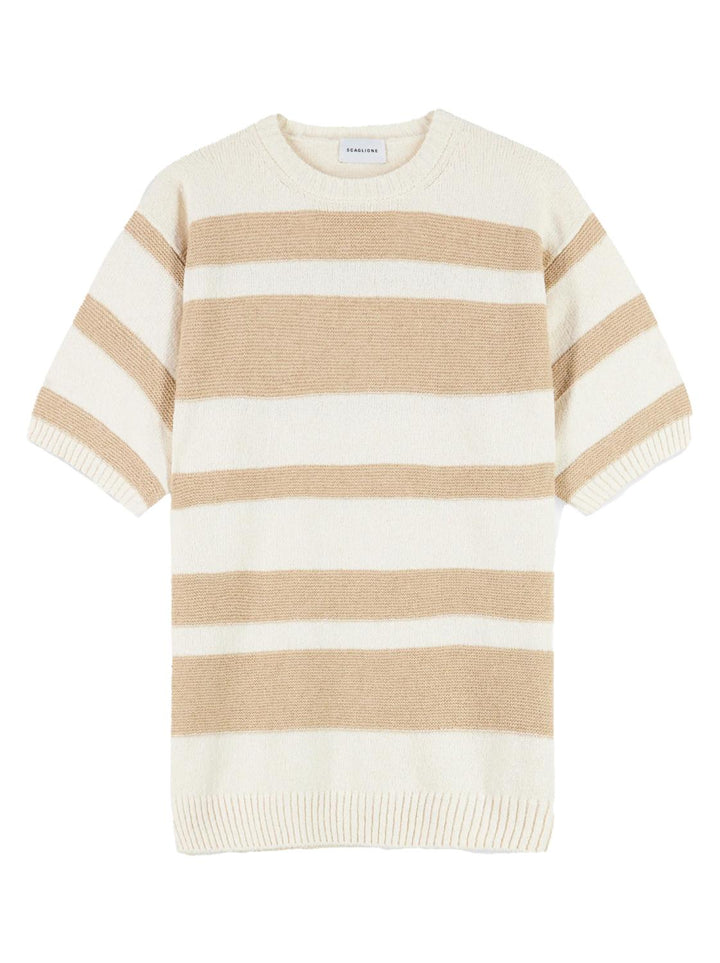 Scaglione gebreid shirt-88% katoen, 12% polyamide-HEREN POLO'S & T-SHIRTS-Beige