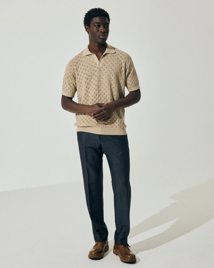 Scaglione gebreide polo-100% Katoen-HEREN POLO'S & T-SHIRTS-Beige