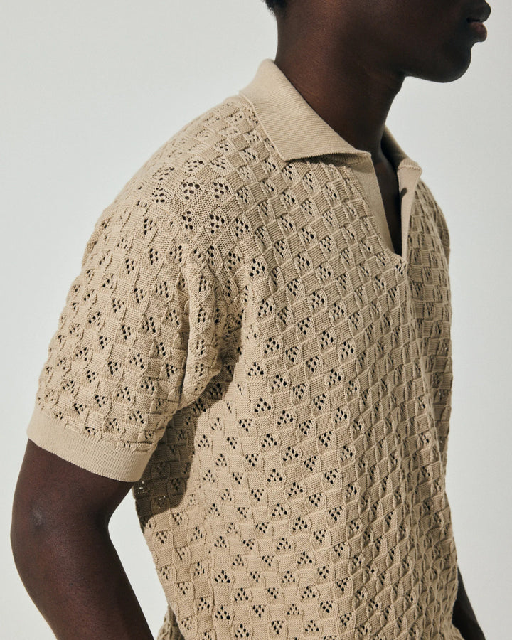 Scaglione gebreide polo-100% Katoen-HEREN POLO'S & T-SHIRTS-Beige