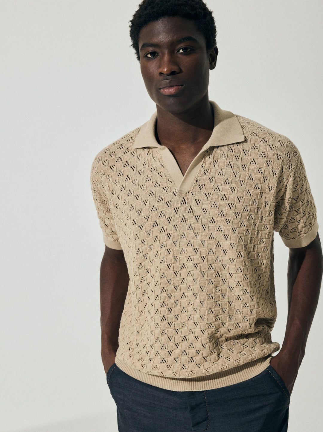 Scaglione gebreide polo-100% Katoen-HEREN POLO'S & T-SHIRTS-Beige