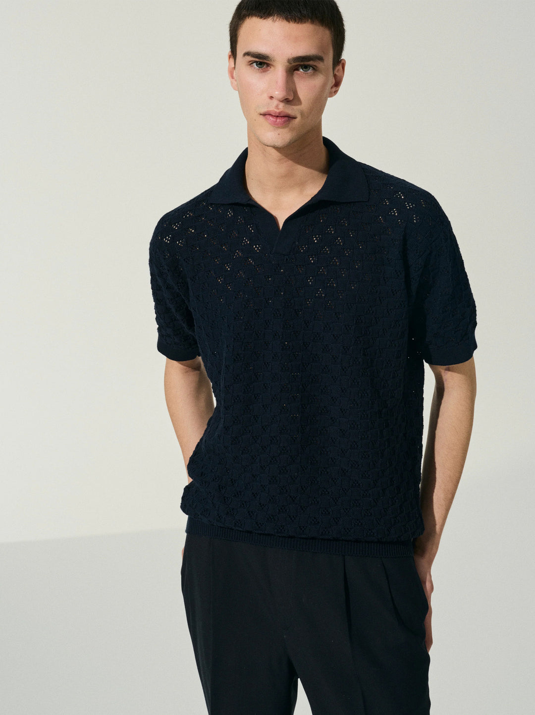 Scaglione gebreide polo-100% Katoen-HEREN POLO'S & T-SHIRTS-Blauw