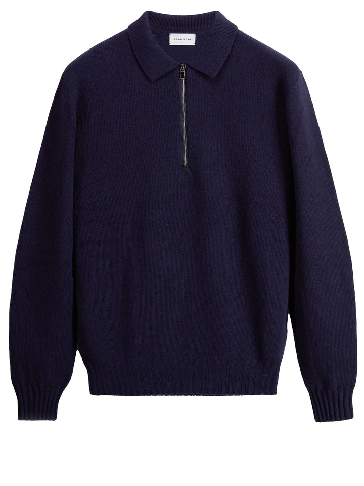 Scaglione polo trui zip-90% wol, 10% kashmier<br />-HEREN TRUIEN & VESTEN-Blauw