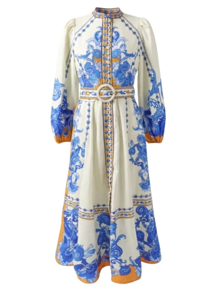 Scarlett Poppies Baroqueen Floral Dress – Blauw-100% katoen zijde-DAMES JURKEN-Blauw