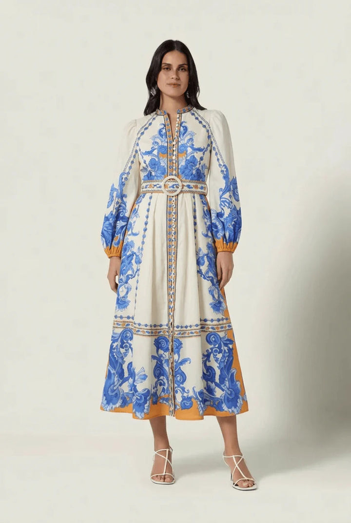 Scarlett Poppies Baroqueen Floral Dress – Blauw-100% katoen zijde-DAMES JURKEN-Blauw