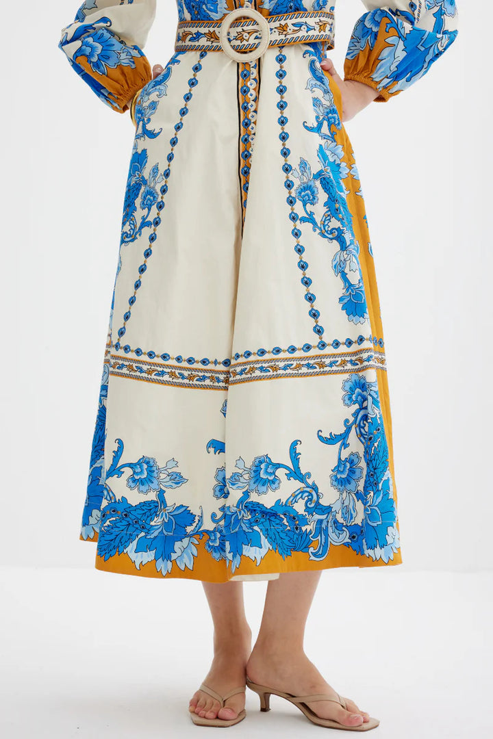 Scarlett Poppies Baroqueen Floral Dress – Blauw-100% katoen zijde-DAMES JURKEN-Blauw