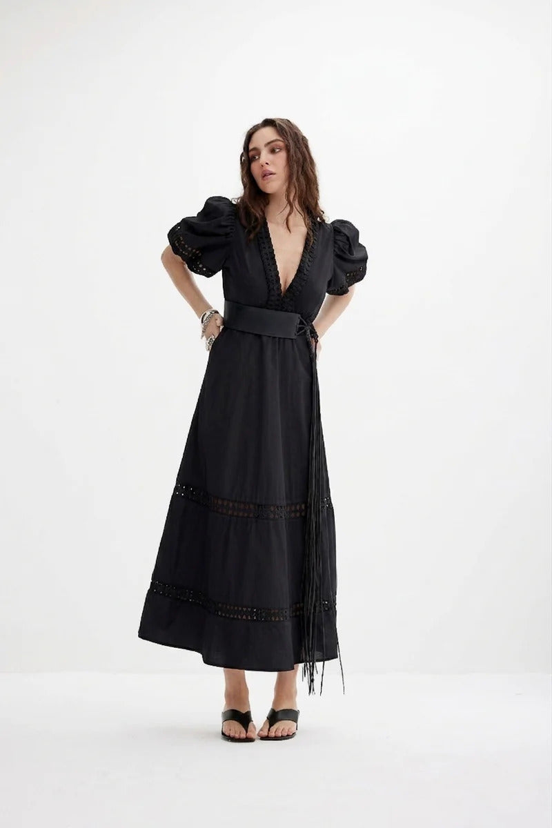 Scarlett Poppies Odessa Dress – Zwart-100% katoen poplin-DAMES JURKEN-Zwart